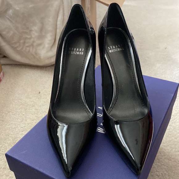 NEW Stuart Weitzman Black Patent Leather Stiletto Pointed Toe Vamp Pumps Heels - Picture 4 of 6